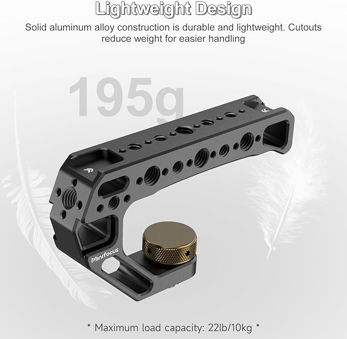 Top Handle with 3/8"-16 Locating Pins, Universal Camera Handgrip with 5 Cold Shoe Mount for Microphone, LED Light, Monitor, 1/4", 3/8" Threaded Holes with Locating Pins for ARRI Grip