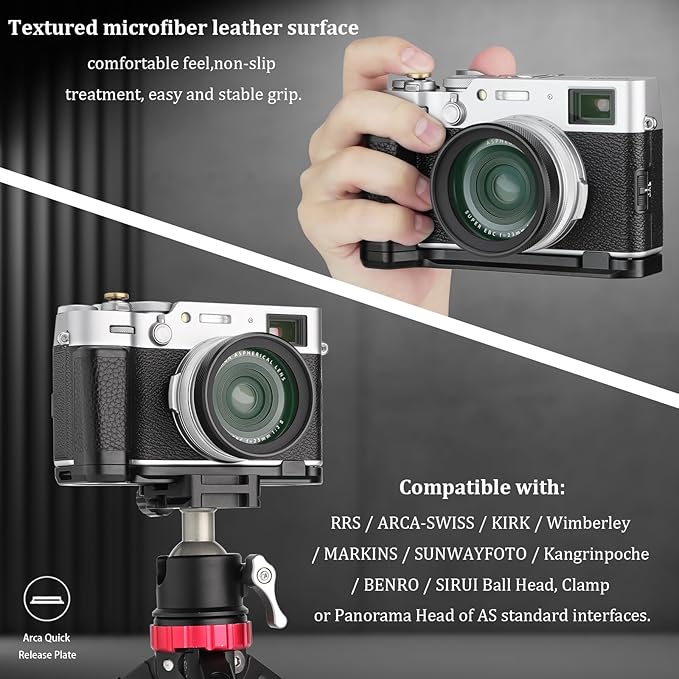 Haoge Handle Hand Grip for Fujifilm Fuji X100VI Camera L-Shape Grip HG-XVIB fit Arca Swiss Kirk RRS Quick Release Plate Camera Benro Bracket
