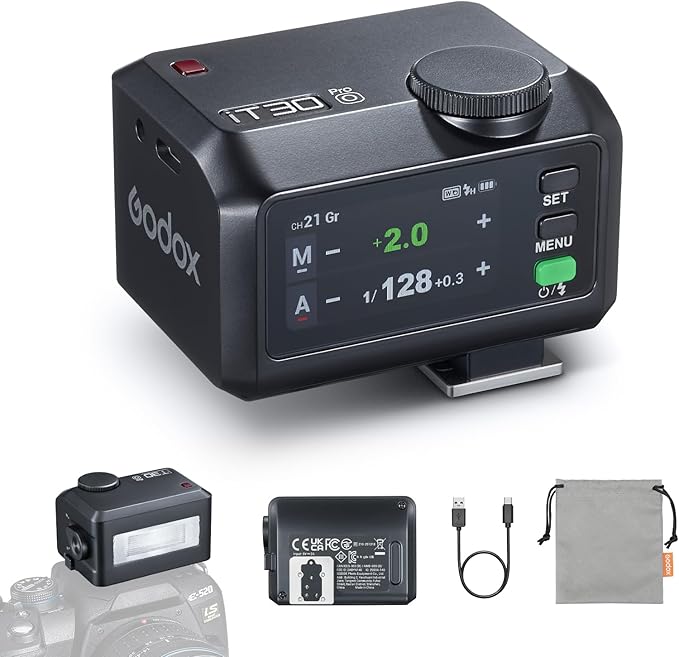 Godox iT30Pro O iT30Pro-O Flash for Olympus, 2.4G Mini Olympus Flash HSS 1/8000s, 2.8" Full-Color Touchscreen, 560 Full Power Flashes, Built-in Diffuser and Lithium Battery, TTL Auto-Exposure(Black)