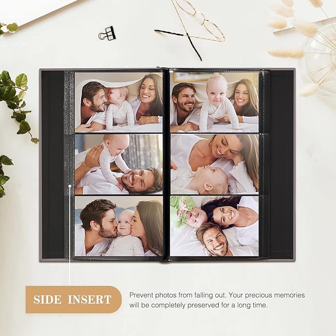 potricher Photo Album for 4x6 300 Horizontal Pockets Linen Cover Small Capacity Picture Book for Family Wedding Baby and Anniversary (Gray)