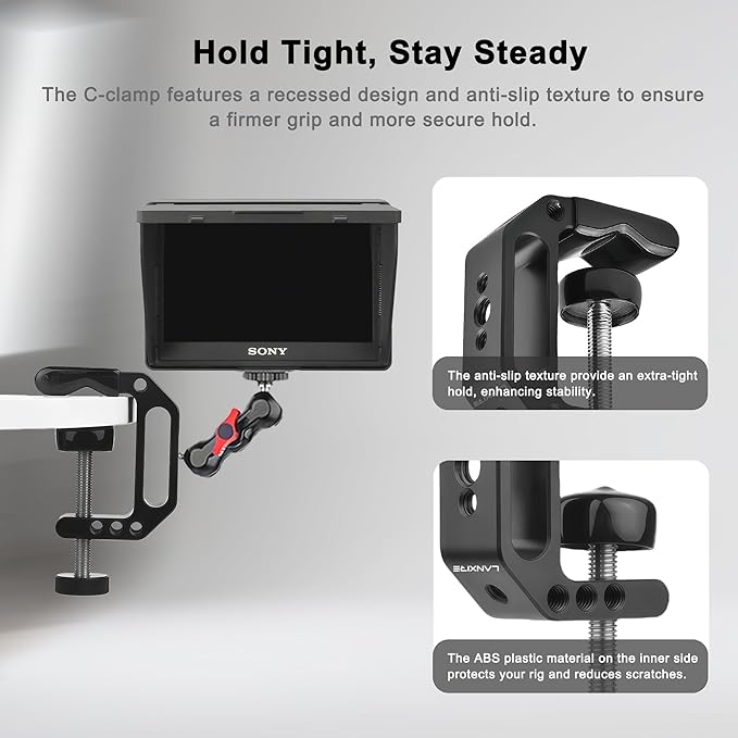C Clamp Camera Mount with 1/4’’ and 3/8’’ Threaded Holes - 4.5cm Jaw Opening - Max Load 2kg