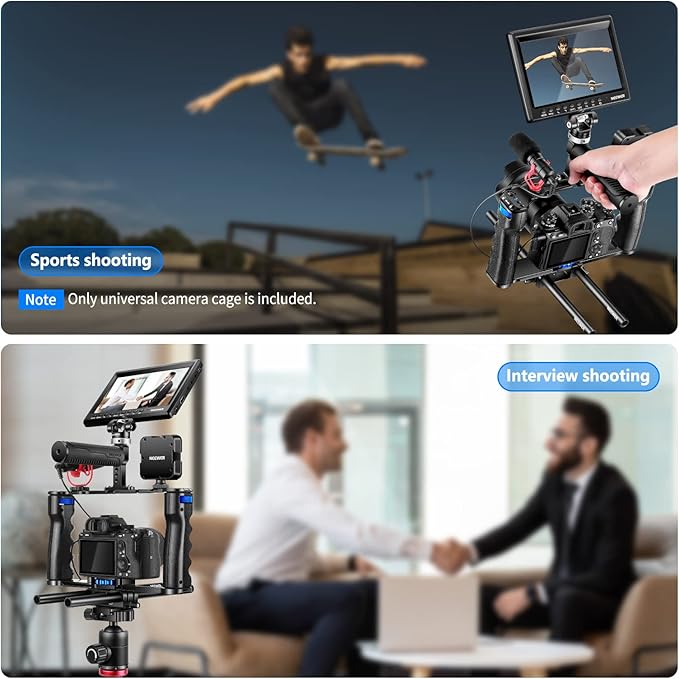 NEEWER Aluminum Alloy Camera Cage, Filmmaking Rig with Top Handle, Dual Grips & Arca Type Base, Compatible with Sony A7S III A7IV A6600 Canon EOS R5C R5 R6 DSLR/Mirrorless Cameras - VS107, Blue