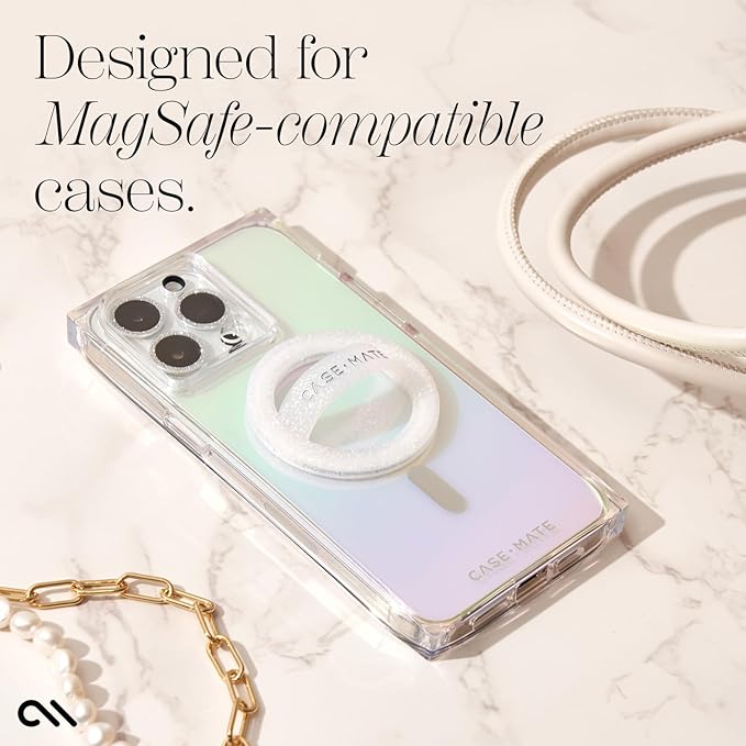 Case-Mate Magnetic Phone Grip MagSafe Loop Grip - Detachable Holder for Hand - Soft Collapsible MagSafe Grips for Back of Phone for iPhone 17 Pro Max/16 Pro Max/15/14/13/12/S25 Ultra - White Sparkle