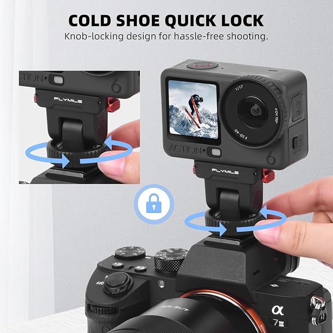 BRDRC Action 6 Cold Shoe Adapter Mount for DJI Osmo Action 6, Magnetic Quick Release Adapter for DJI Osmo Nano, 180° Tilt Adjustable & 1/4" Screw Hole Tripod for DSLR Photography Accessories