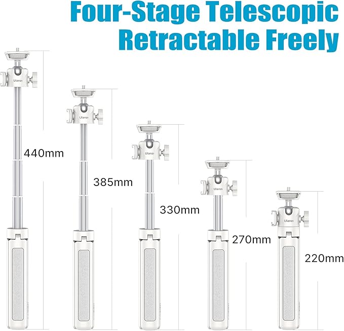 Ulanzi MT-42 Camera Tripod Mini Tabletop Tripod Selfie Stick with Cold Shoe,Travel Tripod for Phone 17 Canon G7X Mark III Sony ZV-1 RX100 VII A6600 Vlogging Filmmaking Live Streaming White