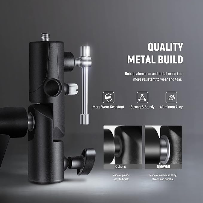 NEEWER Camera Flash Bracket H-Type Mount with Umbrella Softbox Holder, 180° Swivel Adjustable Metal Light Stand Adapter with 1/4" to 3/8" Screw Adapter for Speedlite LED Lamp Light Stand Tripod