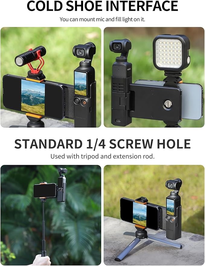CAPART Phone Holder Mount for DJI OSMO Pocket 3, Expansion Adapter with Cold Shoe Compatible Tripod Selfie Stick Microphone Fill Light