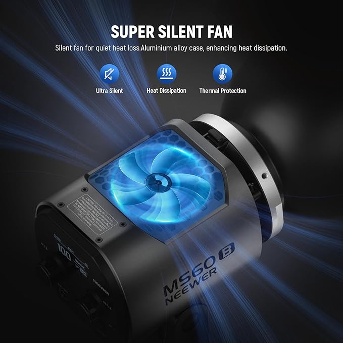 NEEWER MS60B LED Video Light 2.4G/APP Control, 65W Metal Mini Compact COB Continuous Output Lighting Bowens Spotlight for Photography Studio Recording, 40000lux/1m 2700-6500K CRI 97+/TLCI 98+, Silver