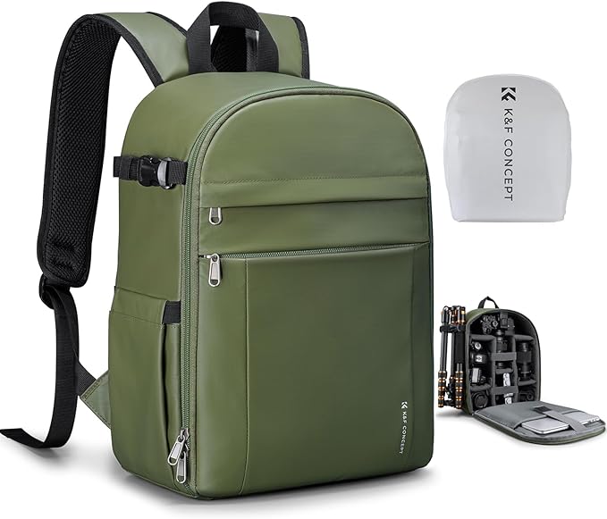 K&F CONCEPT Camera Bag Backpack, Professional DSLR/SLR/Mirrorless Camera Backpack, Photography Camera Case with Tripod Holder & Rain Cover Compatible with Canon/Sony/Nikon/FUJIFILM