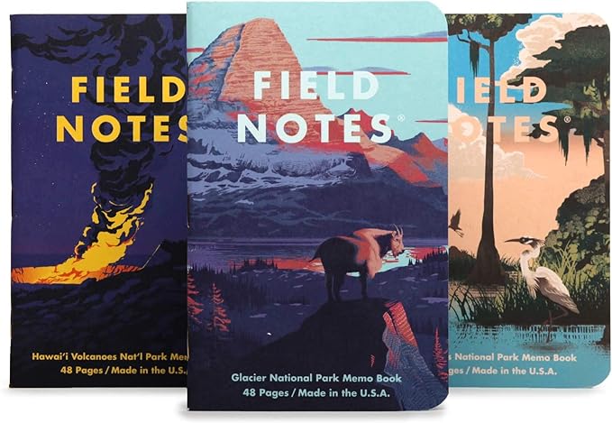 Field Notes: National Parks Series (Series F - Glacier, Hawai'I Volcanoes, Everglades) - Graph Paper Memo Book 3-Pack - 3.5 x 5.5 Inch