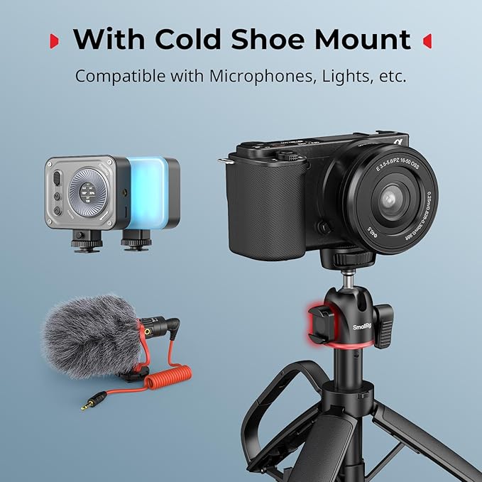 SMALLRIG Small Camera Tripod, Extendable Selfie Stick, 8" Mini Handheld Tripod in Carabiner Shape with Mantis Hook, 360° Ball Head, Cold Shoe Mount, 1/4"-20 Screw for DSLR, Action Camera, Phone - 5285