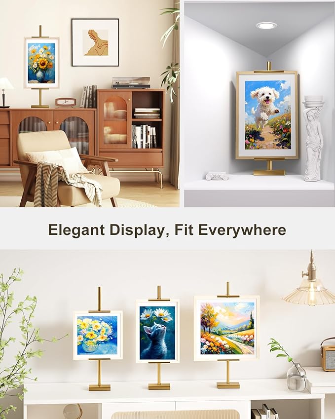 Adjustable Tabletop Easel Stand, Picture Easels for Display Up to 29" H, Metal Picture Frame Holder Stand Table for Art, Photo (Gold)