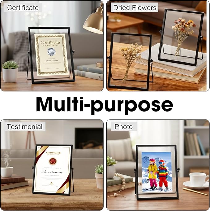 Amyhill Set of 6 Metal Picture Frames Vintage Minimal Ornate Floating Frames 4 x 6 Inches Photo Antique Easel Stand Vertical Glass Holder for Pictures Photos Desk Tabletop Display(Black)
