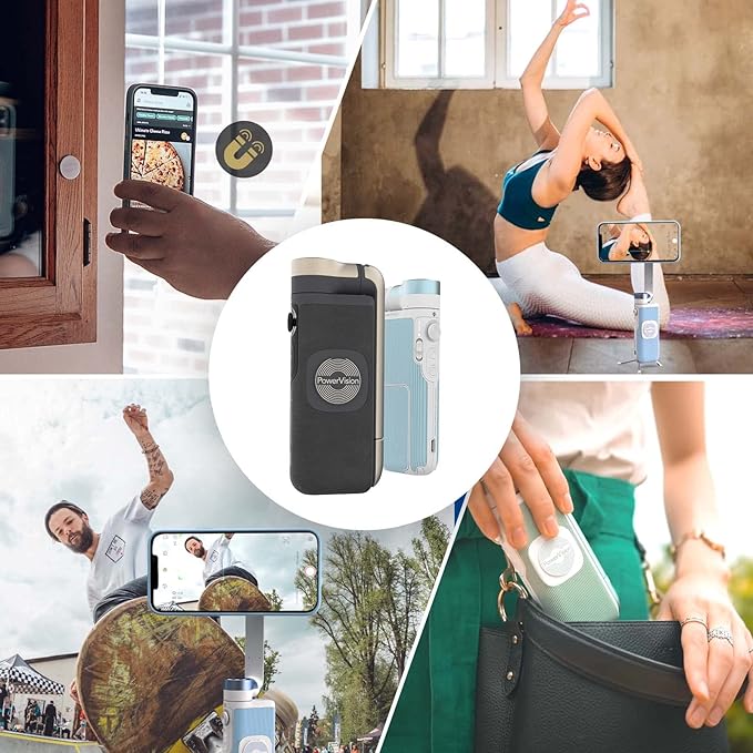 PowerVision S1,Smartphone Gimbal - Portable, Wireless Charging, 3-Axis Stabilization, Face Tracking, Gesture Control, Anti-Shake, Compatible with YouTube/TikTok/Vlogging (Car Mount Kit, Blue)