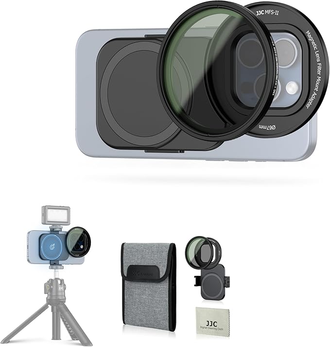 JJC 67mm ND Filter for iPhone, Magnetic Lens Filter Adapter with ND2-128 Variable ND Filter Compatible with iPhone 16 15 14 Pro Max Plus with 1/4” Screw & Shoe Mount for Vlogging Video Recording