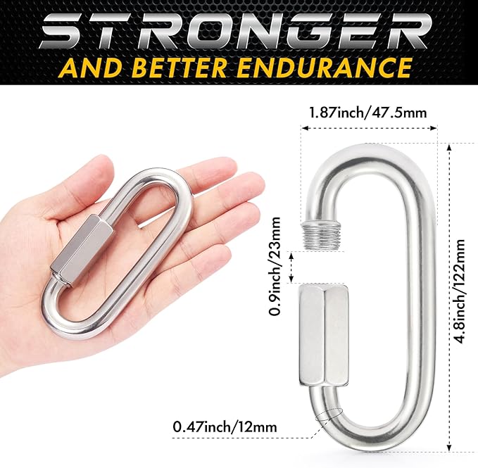 Sprookber Stainless Steel Quick Links - 304 Heavy Duty Chain Connector, Screw Locking Carabiner, Hooks, Set of 4