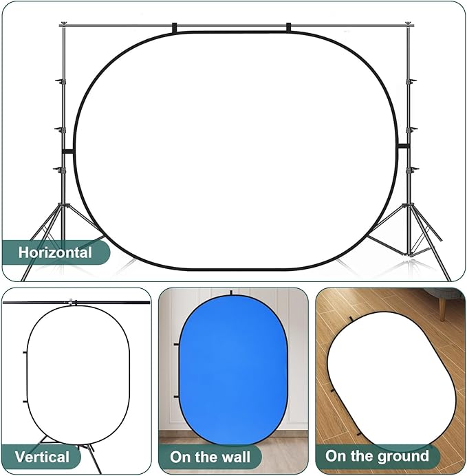 Kate 5x6.5ft(1.5x2m) Collapsible Backdrop Self Tape White Blue Twist Flex Folding Pop up Backgrounds for Photoshoot, Headshots Photo, Video Calls