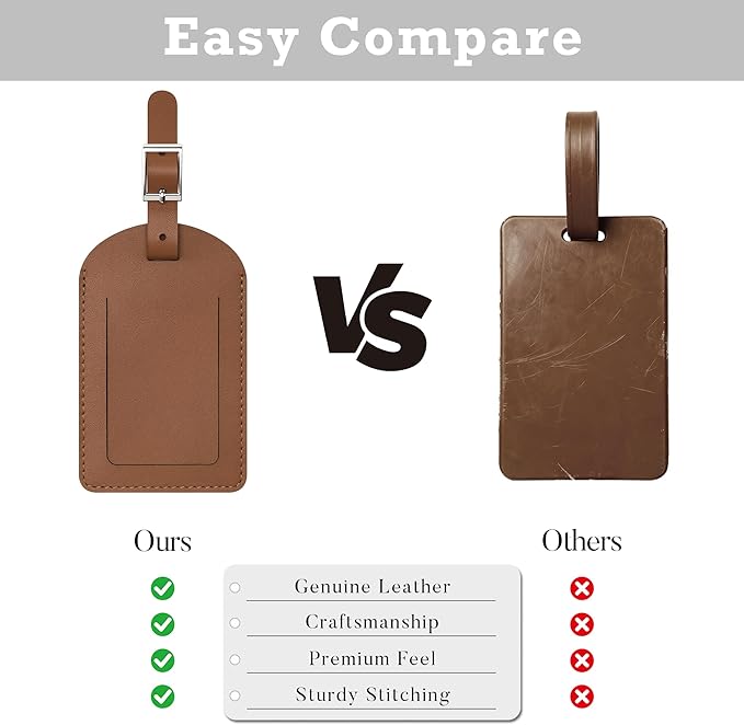Mayski Genuine Leather Luggage Tags for suitcases, 3 Pack Durable Travel Bag Tags with Privacy Flap, Travel Essentials TSA Approved, Brown