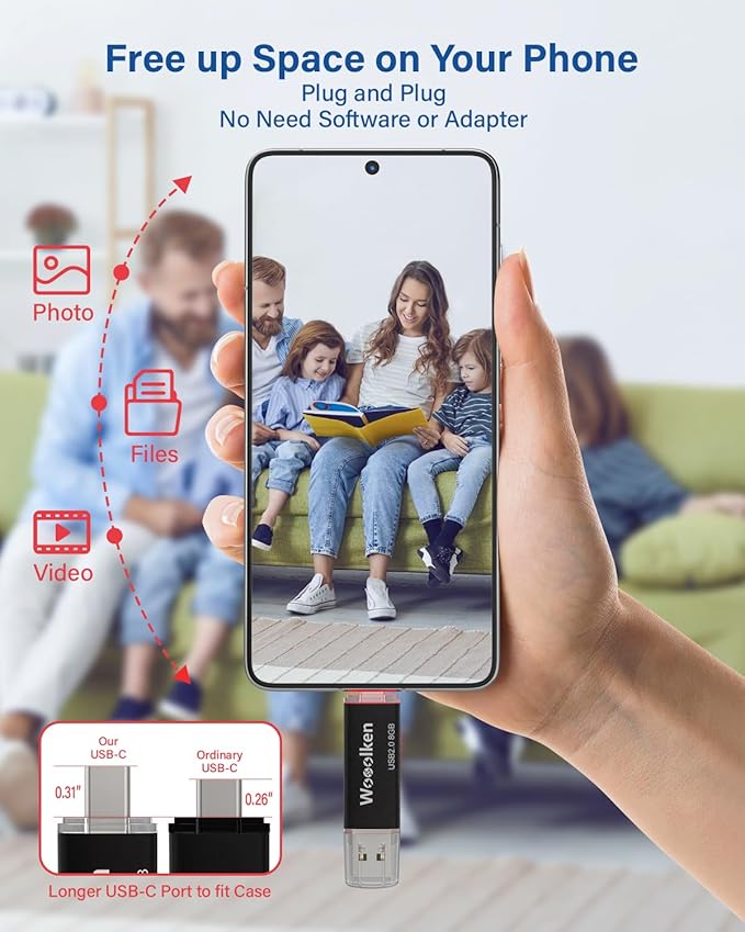 USB C Flash Drive 8GB 10 Pack, Wooolken Type-C Flash Drive + USB 2.0 Thumb Drive OTG Memory Stick Compatible with iPhone 16/15, Android Smartphone/Tablets/Computers