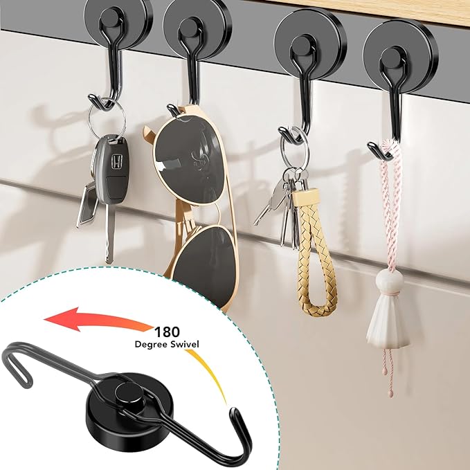 DIYMAG Black Magnetic Hooks Strong Magnetics Heavy Duty 2026 Cruise Cabin Ship Essentials Magnet Hook with Metal Hanger for Hanging Refrigerator Home Kitchen Office 4Pack
