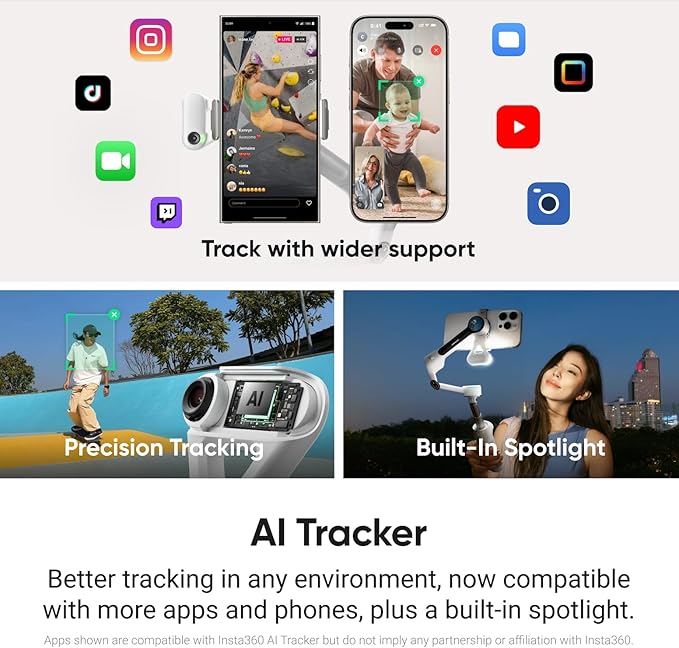 Insta360 Flow 2 Plus AI Tracker Bundle Grey - Foldable Phone Gimbal, AI Tracking with Any App, Multi-Person Tracking, Built-in Tripod/Selfie Stick, Remote Control, Smartphone Stabilizer, Travel