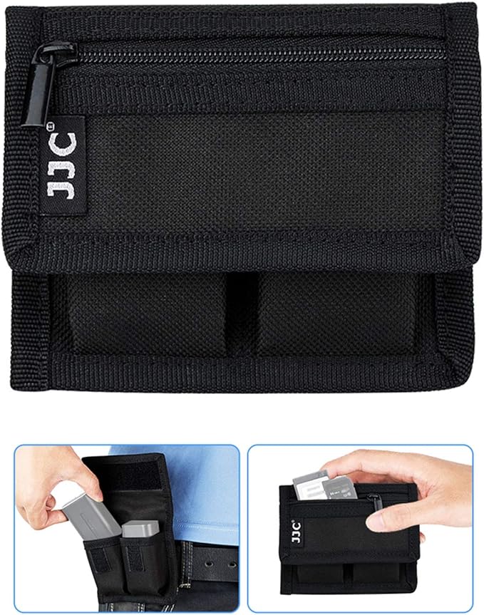 DSLR Battery and Memory Card Holder Pouch (3 Pockets) - Camera SD CF XQD Card Storage Case for AA, LP-E6, LP-E10, LP-E12, LP-E17, EN-EL14, EN-EL15, NP-FW50, NP-F550, NP-FZ100 Batteries