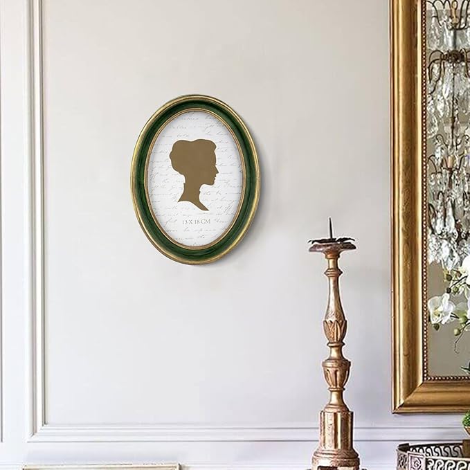 AELS 5x7 Inch Vintage Picture Frame, Elegant Antique Photo Frames with Glass Front, Photo Display, Tabletop Wall Hanging, Gift Ideas, Green Oval with Gold Trim