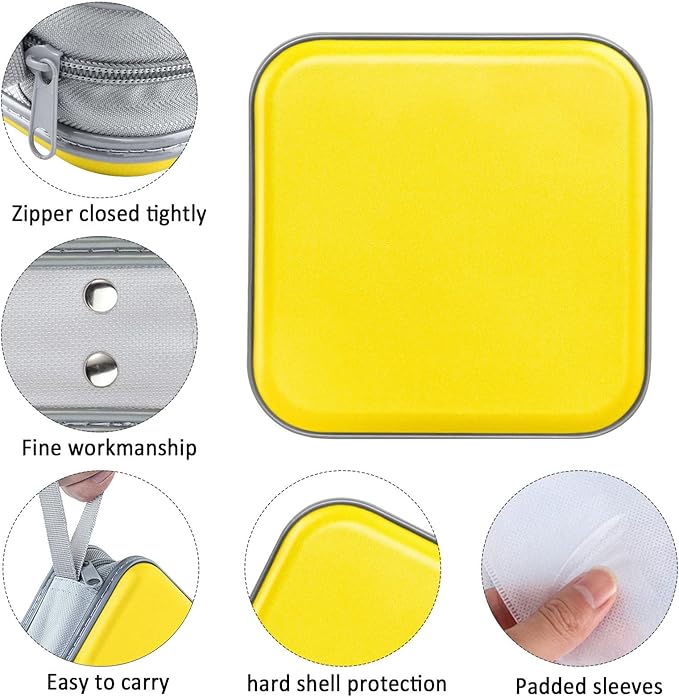 CD Case, 40 Capacity CD/DVD Case Holders Wallet Hard Plastic DVD Disc Cases Storage Binder for Car Home Office Travel (Yellow)
