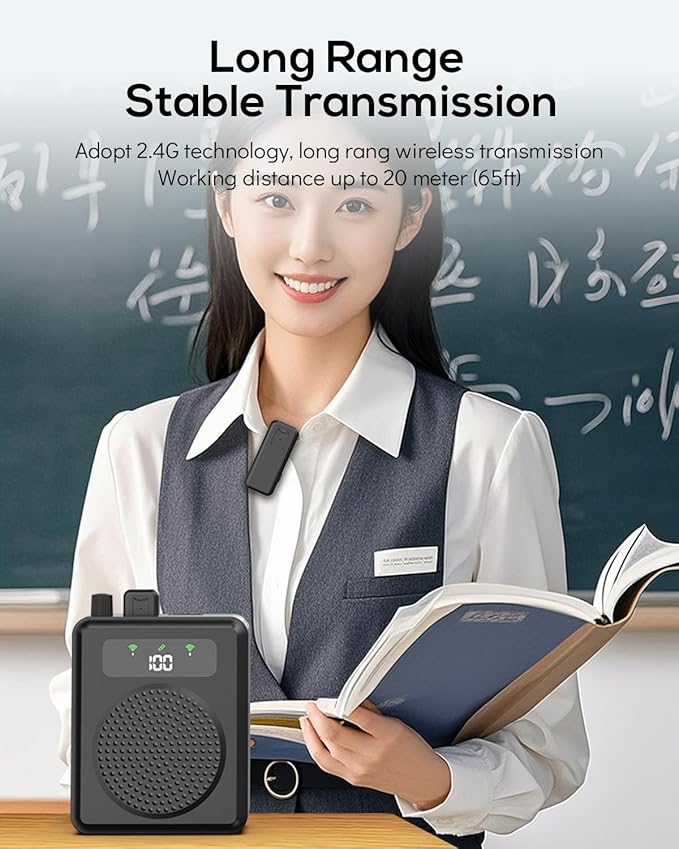 Wireless Voice Amplifier with Lavalier Microphones, Portable Voice Amplifier, Microphone with Speaker, Mini Megaphone with Clip on/Lapel Mic Teacher Microphone for Classroom Speech