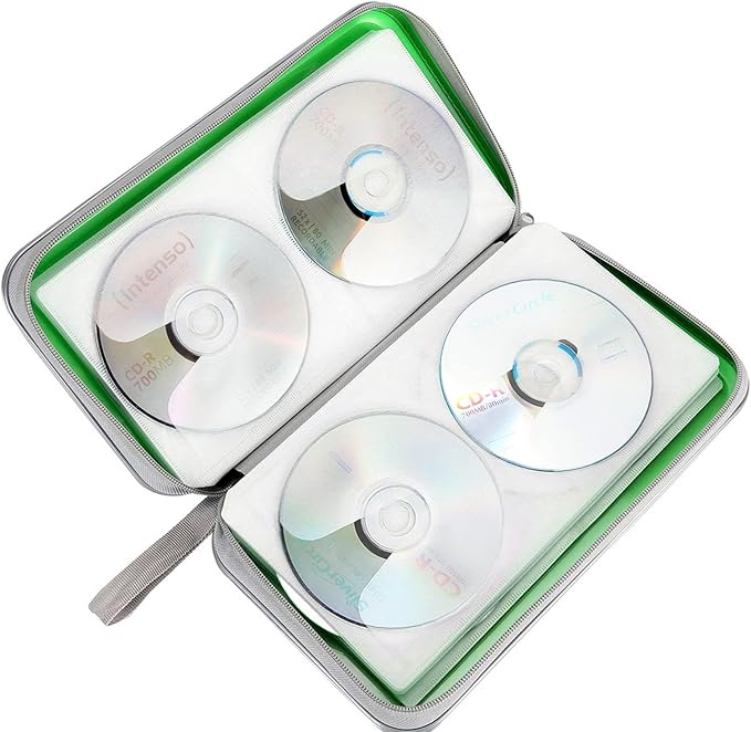 CD Case, Siveit DVD Case Holder 96 Capacity Hard Plastic CD DVD Disc Cases Storage Binder Wallet for Car Home Office Travel (Green)