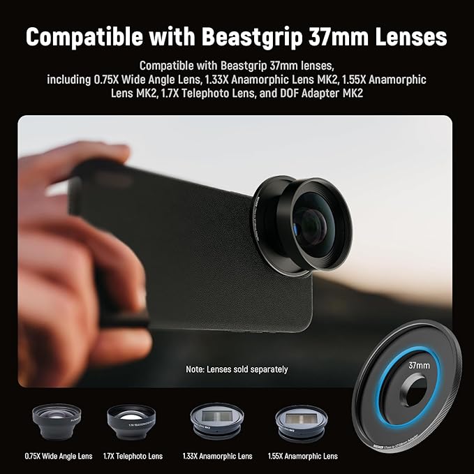 NEEWER 17mm to 37mm & 58mm Lens Filter Adapter Ring, Compatible with Beastgrip 37mm Lenses 58mm Filters Phone Cage Rig Stabilizer for iPhone 16 15 Pro Max S24 Ultra Video Recording, PA062
