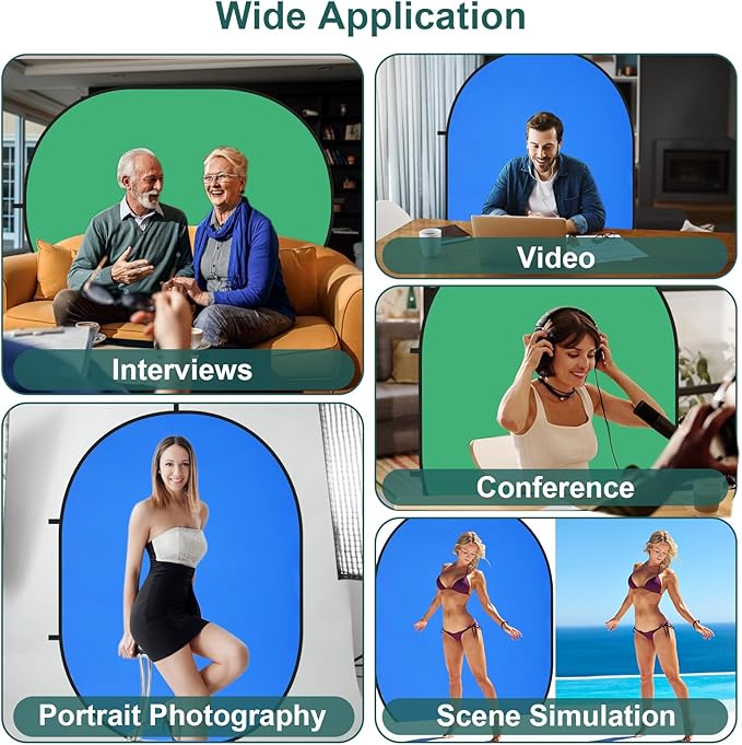 Kate 5x6.5ft(1.5x2m) Collapsible Backdrop Self Tape Blue Green Twist Flex Folding Pop up Backgrounds for Photoshoot, Headshots Photo, Video Calls