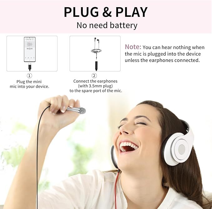 USB C Mini Karaoke Microphone for Android Phone, Laptop, Tablets Small ASMR Microphone for Voice Video Recording Singing, Vlogging, Podcasting YouTube (1 PCS Silver)