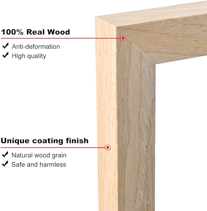 KINLINK 3.5x5 Picture Frame Natural, Solid Wood Frames with Plexiglass for Table Top and Wall Mounting, Photo Frames for Horizontal or Vertical Display, 4 Pack
