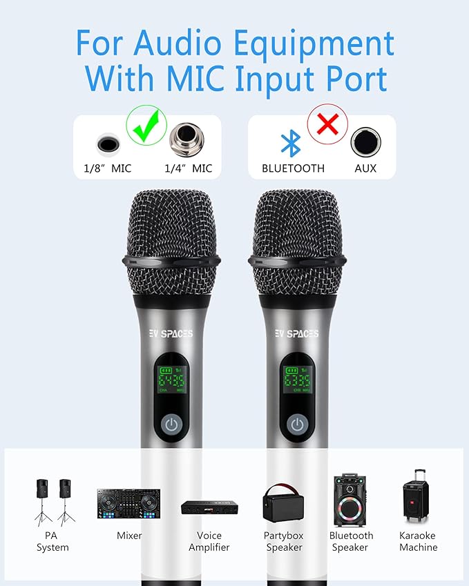 Rechargeable Wireless Microphone System - Dual UHF Metal Handheld Mics for Karaoke, Weddings, Parties, Speeches - Long Range (200ft), Cordless Dynamic Mic Kit, Plug and Play (Single Microphone Set)
