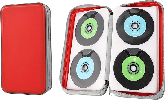 UENTIP 96 Capacity CD Case,Portable DVD Hard Plastic Case Holder CD Organizer Wallet Protective DVD Storage (96, red)