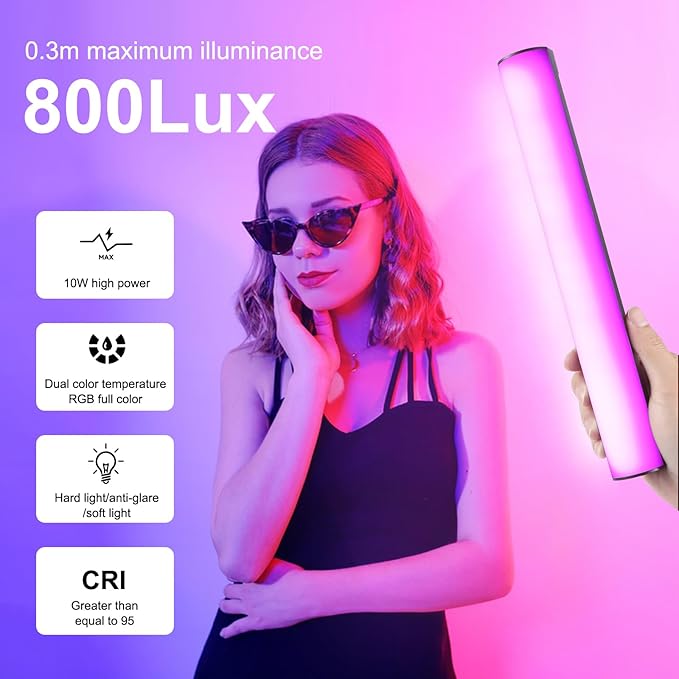 PULUZ 11.8" RGB Full Color Photography Light Stick, Holdable Magnetic LED Stick Fill Lights with 1/4 inch Screw Holes, Rechargeable Tube Light with 20 Lighting Effects for Photography Lighting