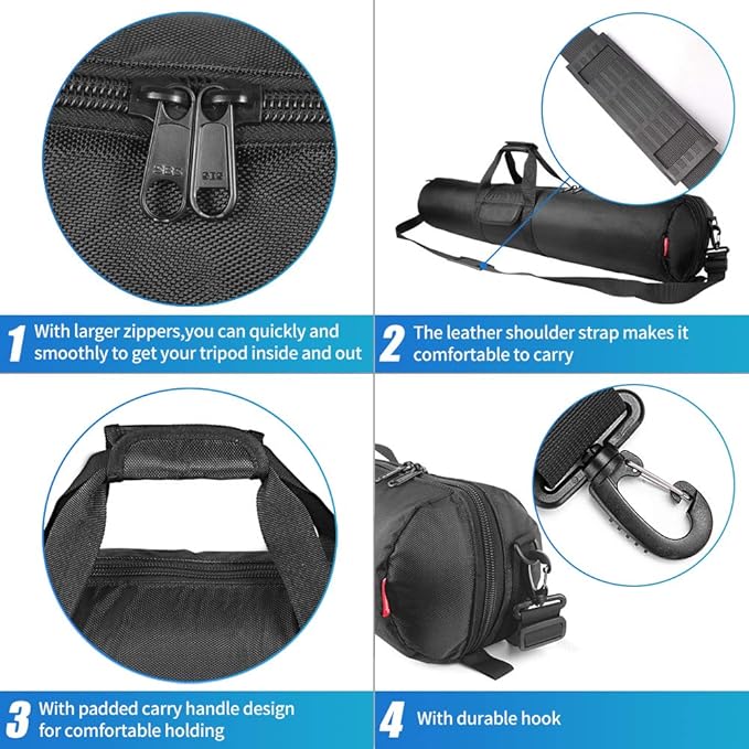 HEMMOTOP Tripod Carrying Case, 39x7in All Sides Thick Padded Tripod Bag with Shoulder Strap and Handle, Heavy Duty Light Stand Bag with Two Zippered Pockets for Pool Cue, Speaker Stand -R10018