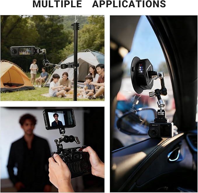 Heavy-Duty Articulating Magic Arm Mount with Super Clamp, 360° Dual Ball Head & 1/4" ARRI Locating Pin&Holes, Camera Monitor Mount for Action Camera Video LED Light (7" Magic Arm)
