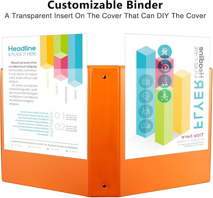 CIXILDTS 1.5-inch Round Ring Binder, Durable 1-1/2" 3 Ring Binder Fit Letter Size Paper, Orange, 6-Pack