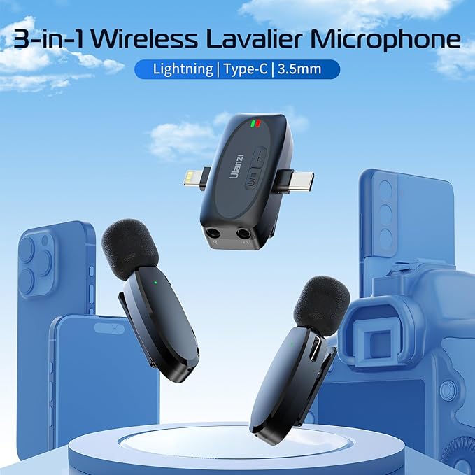 ULANZI V6 Wireless Lavalier Microphone for iPhone iPad Android Camera, 3-in-1 Plug-Play Mic for Phone Video Recording Interview Youtubers Vloggers, 164ft Transmission Range