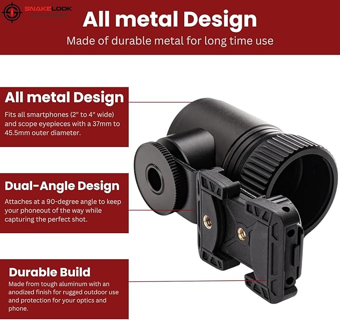 Universal Phone Scope Adapter – Side Mount Design Smartphone Scope Mount – Hunting, Birding, Target Shooting, Aiming, Sighting – All-Aluminum Black Frame Camera Mount - Sidewinder Scope Phone Adapater