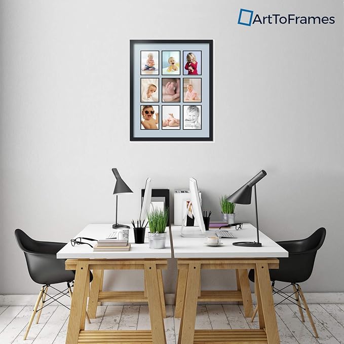 Art to Frames Double-Multimat-1049-860/89-FRBW26079 Collage Photo Frame Double Mat with 9-6x8 Openings and Satin Black Frame