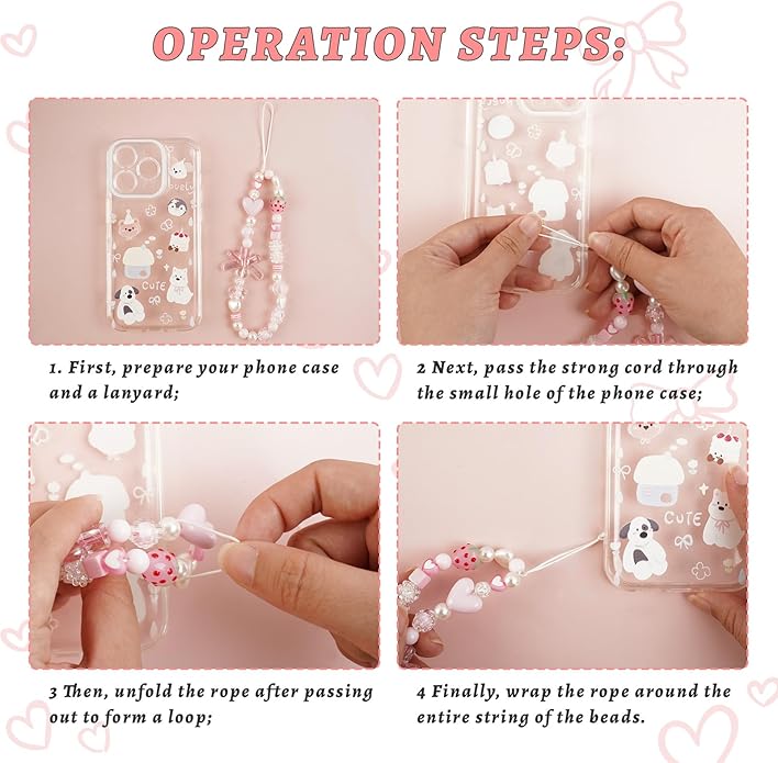 Pink Beaded Phone Wrist Straps, Y2K Phone Case Charms Camera Charm Strap, Lanyard Keychain Wristlet Aesthetic Cellphone Charm