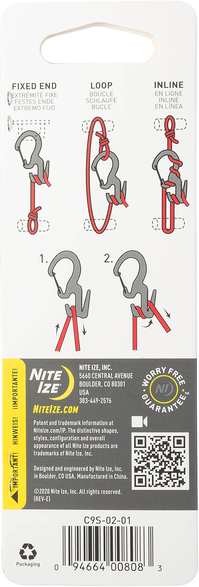 Nite Ize Carabiner Clip/Rope Tightener, Silver, 2-3/4 in. (Pack of 2)