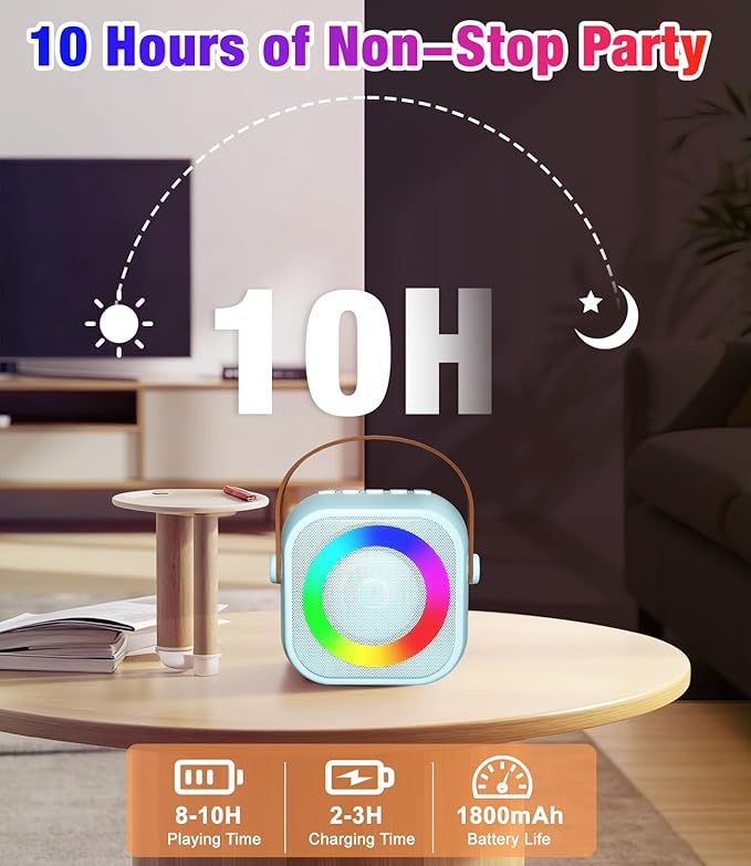 Mini Karaoke Machine, Portable Bluetooth Speaker with 2 Wireless Microphones for Kids & Adults, Karaoke Microphone with LED Lights, Gifts for Girls & Boys_Blue