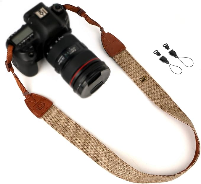 WANBY Camera Strap Brown Canvas Neck Shoulder Strap with Quick Release Buckles for DSLR SLR