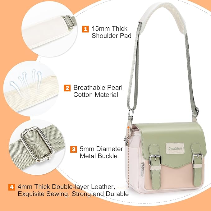 Cwatcun Camera Messenger Bag, Waterproof Flap Camera Crossbody Shoulder Case with Tripod Holder, Travel Photography Bag for Canon, Nikon, Sony, Fuji DSLR/SLR/Mirrorless Camera, Lens （Light Green）, S
