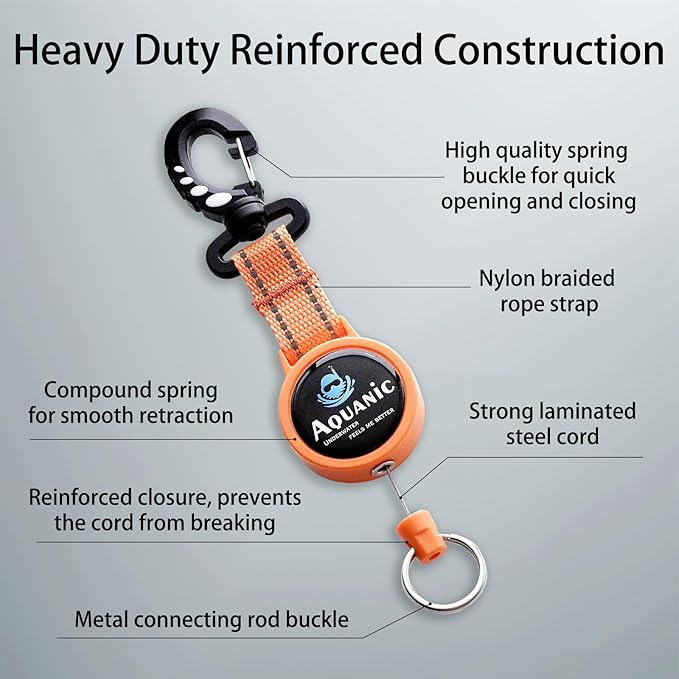 nitescuba Scuba Diving Retractable Gear Tethers, Scuba Accessories Dive Clip Lanyard with Snap Hook, Split Ring Quick-Release Extension Cord for Diving,Swimming,Flashlights,Cameras and More