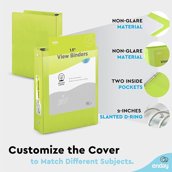 Enday 1.5 Inch Binder (6 Pack - Assorted Colors) 3 Ring Binder 1.5 inch with Clear View Cover and 2 Inside Pocket - for Letter Size 8.5 x 11'' Paper, Ideal for School Supplies, Office, and Home